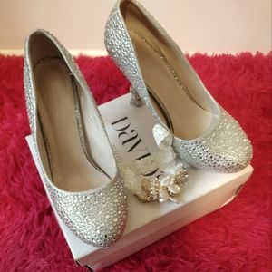 David's Bridal sparkling silver shoes